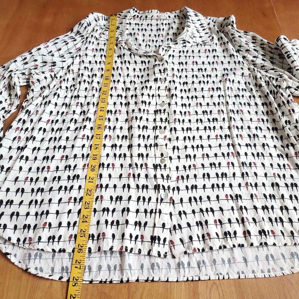 Jane and Delancey Birds on a Wire Shirt Size 2X Cream Roll Tab Sleeve Blouse - Picture 6 of 8